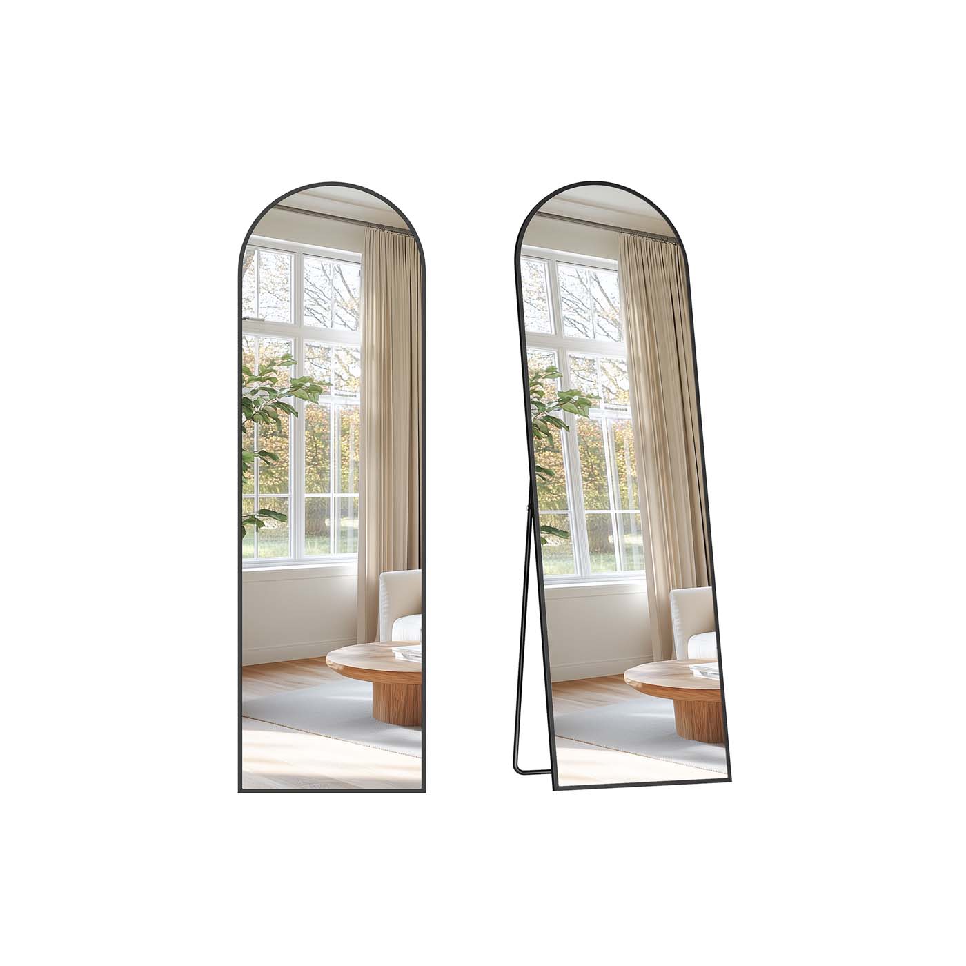 Full Length Mirror – Aluminium Alloy – Ink Black – Arched with Stand