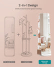 Full-Length Standing Mirror – Tempered Glass – Cloud White – 360° Rotatable with Base, Shelves, and Hooks
