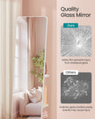 Full-Length Standing Mirror – Tempered Glass – Cloud White – 360° Rotatable with Base, Shelves, and Hooks