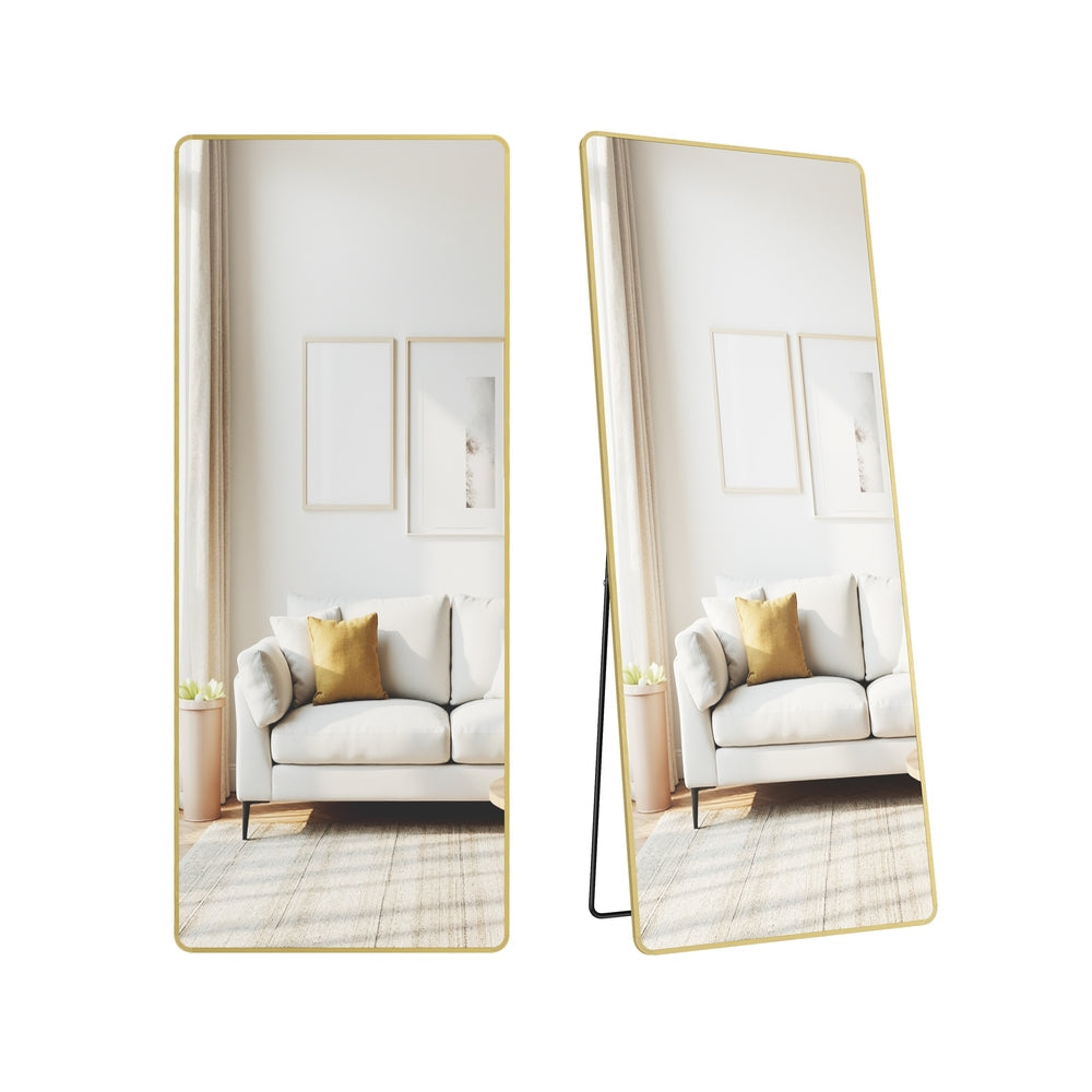Full Length Mirror – Aluminium Alloy – Pale Gold – Rectangle with Stand 165 x 60 cm