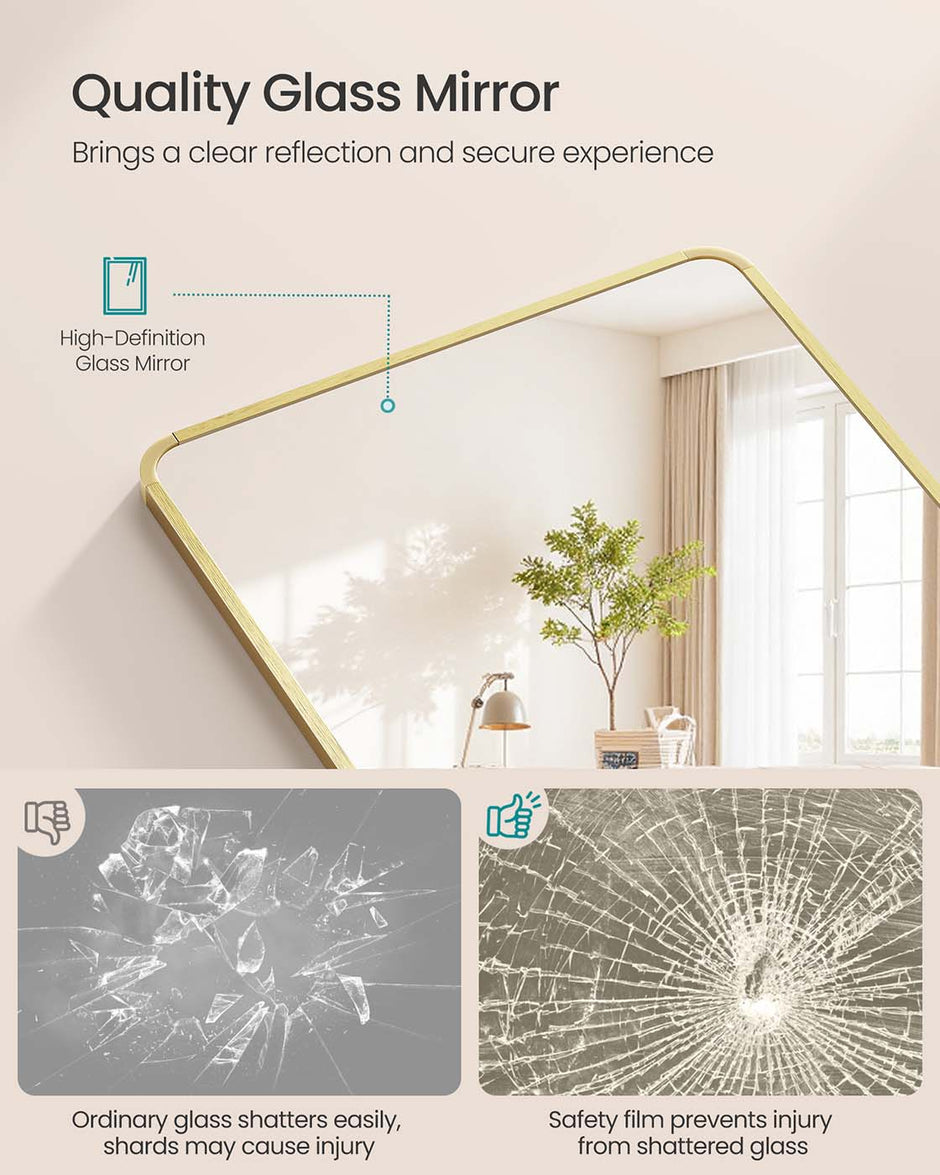 Full Length Mirror – Aluminium Alloy – Pale Gold – Rectangle with Stand 165 x 60 cm