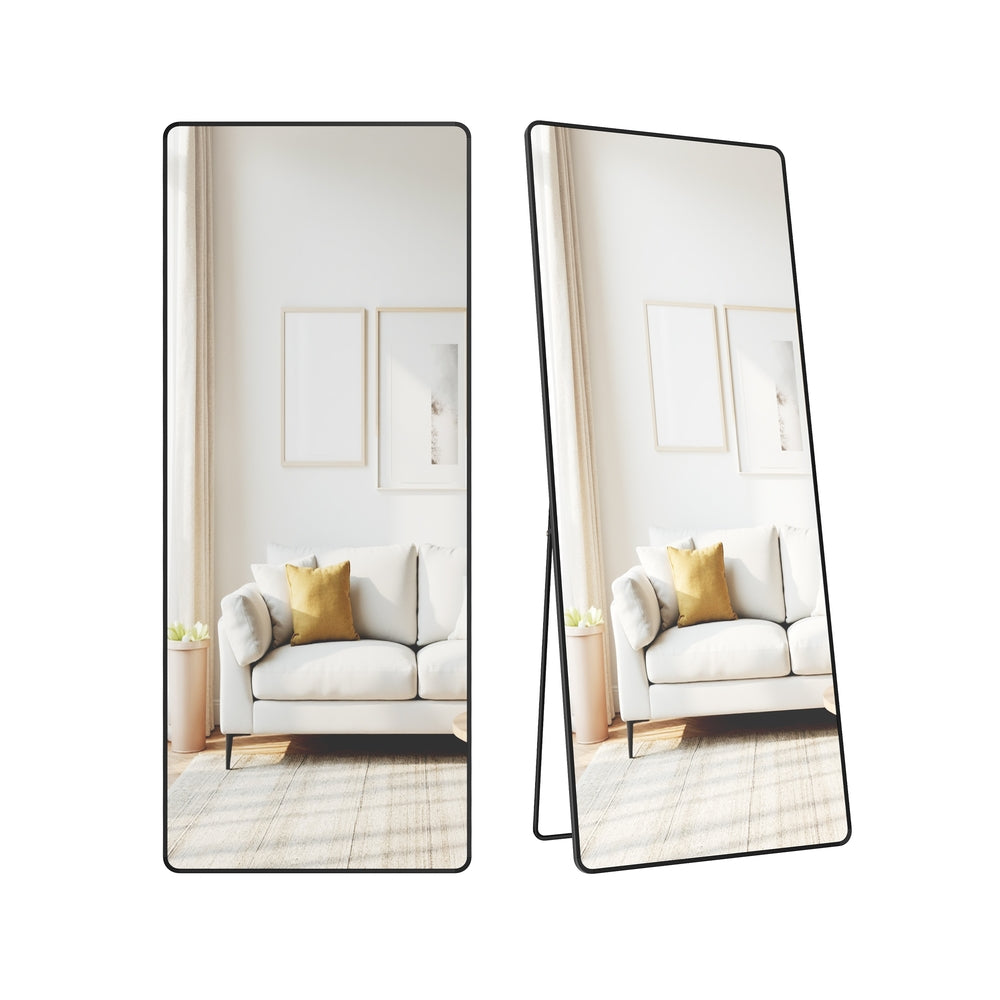 Full Length Mirror – Aluminium Alloy Frame – Ink Black – Free Standing Rectangular Design 165 x 60 cm
