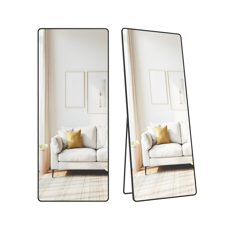 Full Length Mirror – Aluminium Alloy Frame – Ink Black – Free Standing Rectangular Design 165 x 60 cm