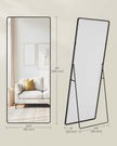 Full Length Mirror – Aluminium Alloy Frame – Ink Black – Free Standing Rectangular Design 165 x 60 cm