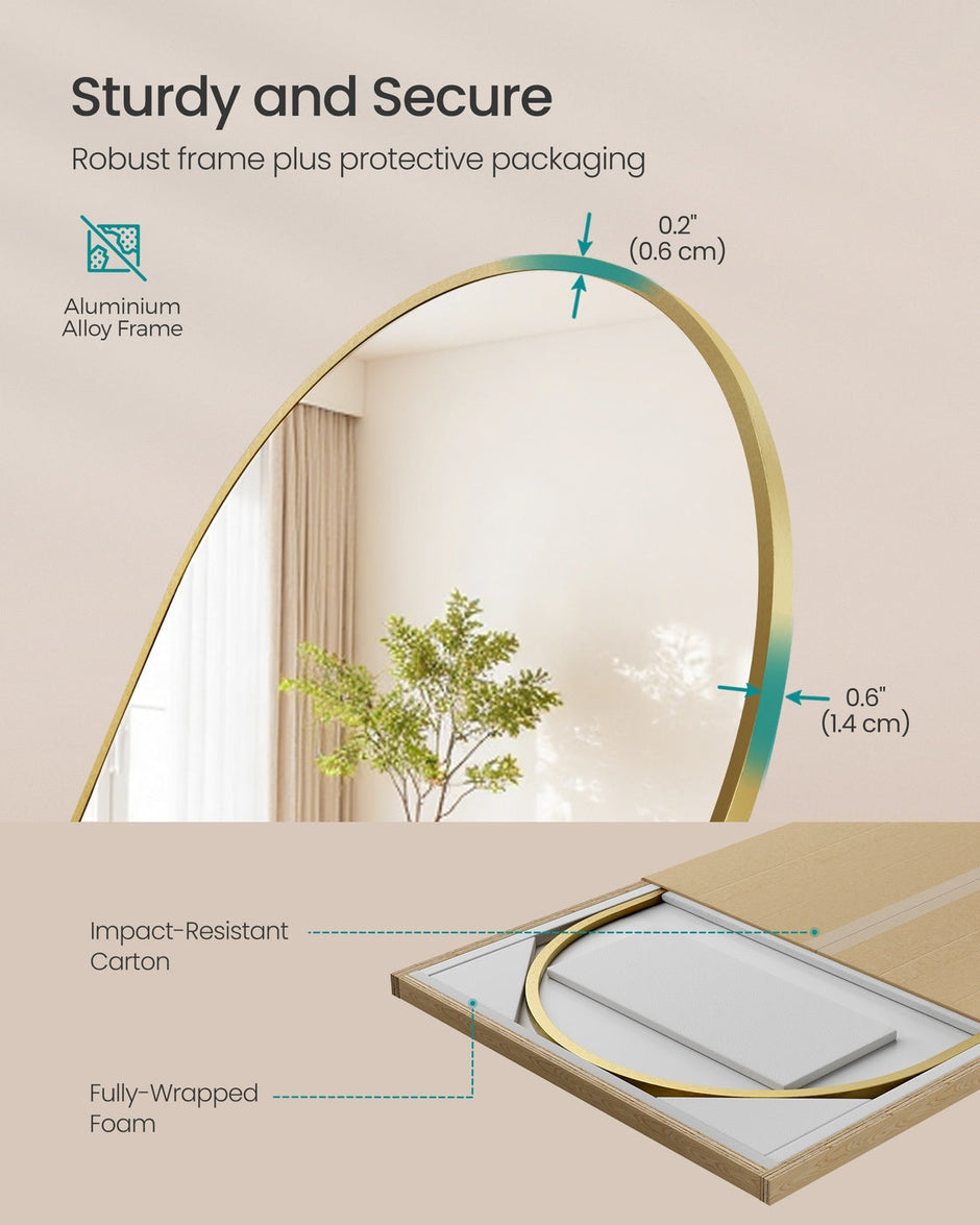 Arched Full Body Mirror – Aluminium Alloy – Ink Black – Tempered Glass with Stand