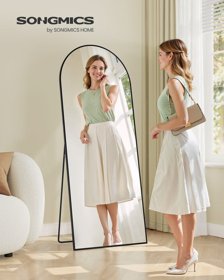 Arched Full Body Mirror – Aluminium Alloy – Ink Black – Tempered Glass with Stand