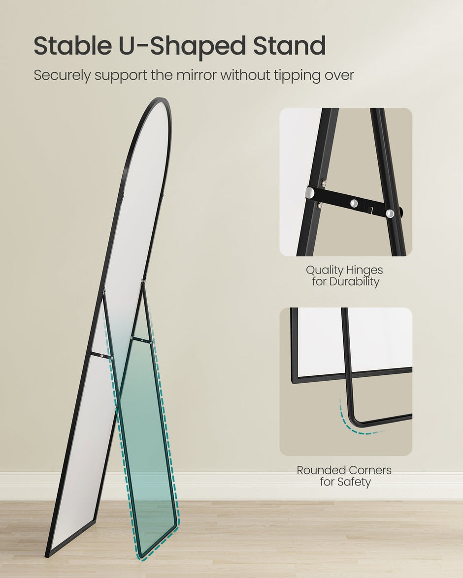 Arched Full Body Mirror – Aluminium Alloy – Ink Black – Tempered Glass with Stand