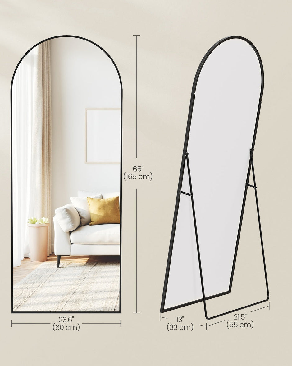Arched Full Body Mirror – Aluminium Alloy – Ink Black – Tempered Glass with Stand