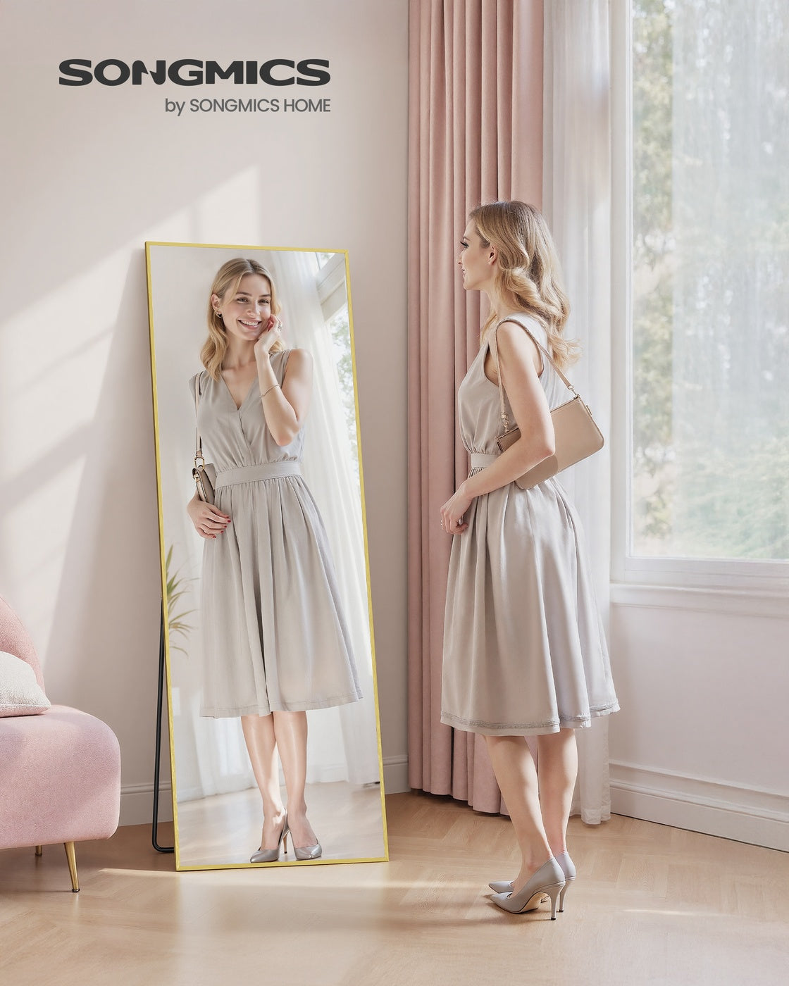 Full Body Mirror - 63L x 19.7W - Tempered Glass - Aluminium Alloy Frame - Standing Design