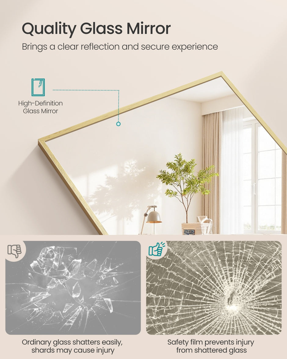 Full Body Mirror - 63L x 19.7W - Tempered Glass - Aluminium Alloy Frame - Standing Design