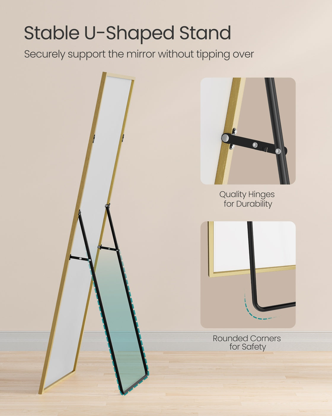 Full Body Mirror - 63L x 19.7W - Tempered Glass - Aluminium Alloy Frame - Standing Design