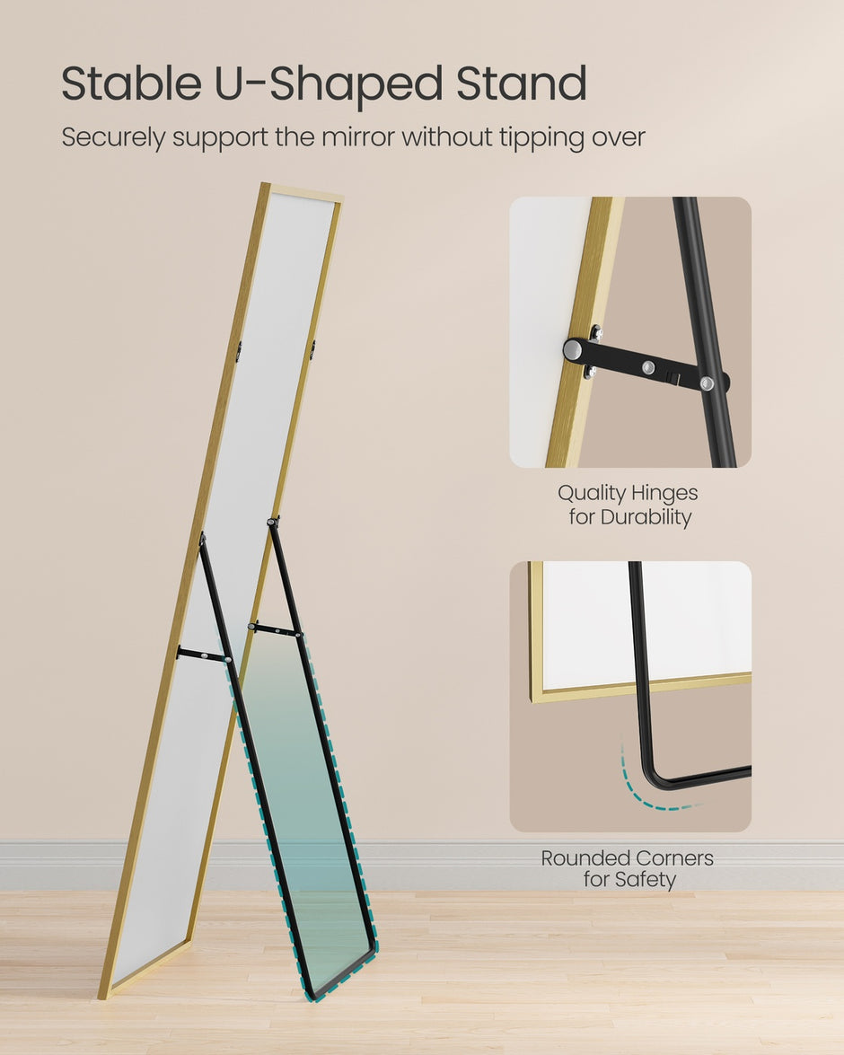 Full Body Mirror - 63L x 19.7W - Tempered Glass - Aluminium Alloy Frame - Standing Design