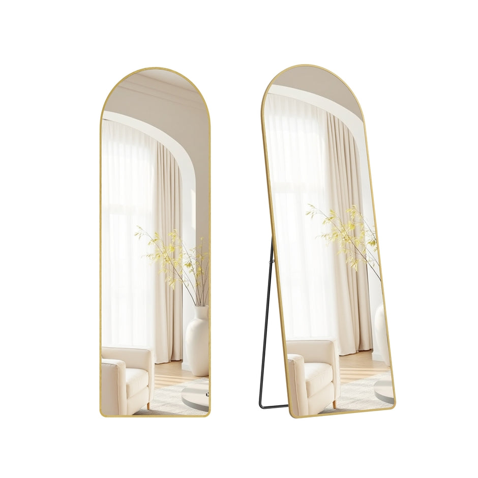 Full Length Mirror - 63" x 20" - Tempered Glass - Aluminium Alloy Frame - Arched Design