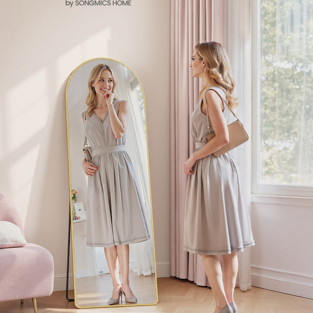 Full Length Mirror - 63" x 20" - Tempered Glass - Aluminium Alloy Frame - Arched Design