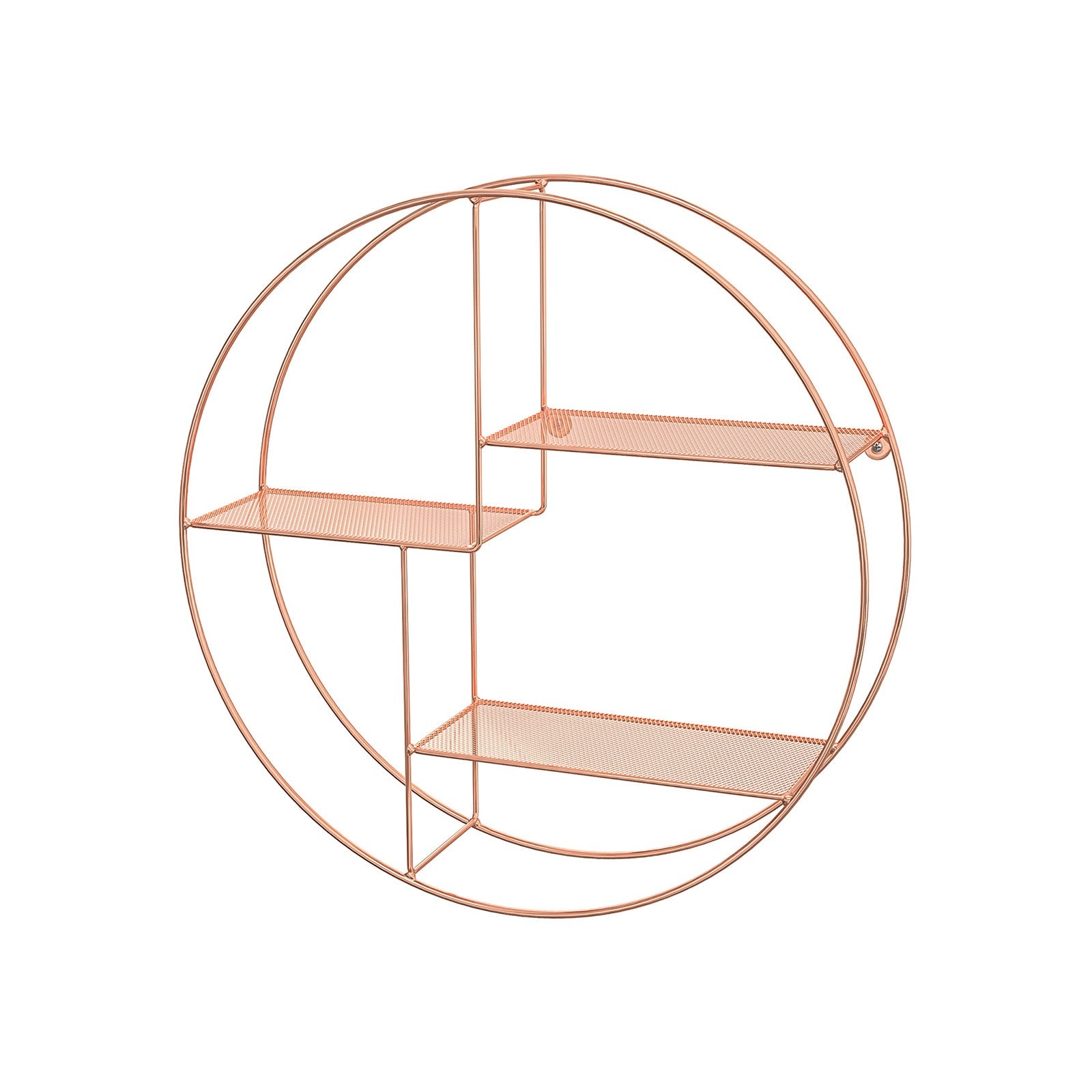 Round Wall-Mounted Shelf – Metal – Rose Gold – Floating Design with 3 Mesh Panels