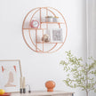 Round Wall-Mounted Shelf – Metal – Rose Gold – Floating Design with 3 Mesh Panels