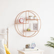 Round Wall-Mounted Shelf – Metal – Rose Gold – Floating Design with 3 Mesh Panels