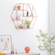 Metal Wall-Mounted Shelves – Rose Gold – Hexagonal Design – Decorative Floating Shelf with 4 Mesh Shelves
