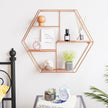 Metal Wall-Mounted Shelves – Rose Gold – Hexagonal Design – Decorative Floating Shelf with 4 Mesh Shelves