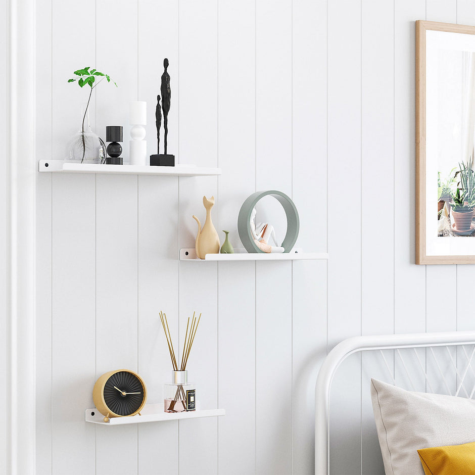 Set of 3 Floating Ledge Shelves – Metal – White – Versatile Industrial Design with Mounting Screws
