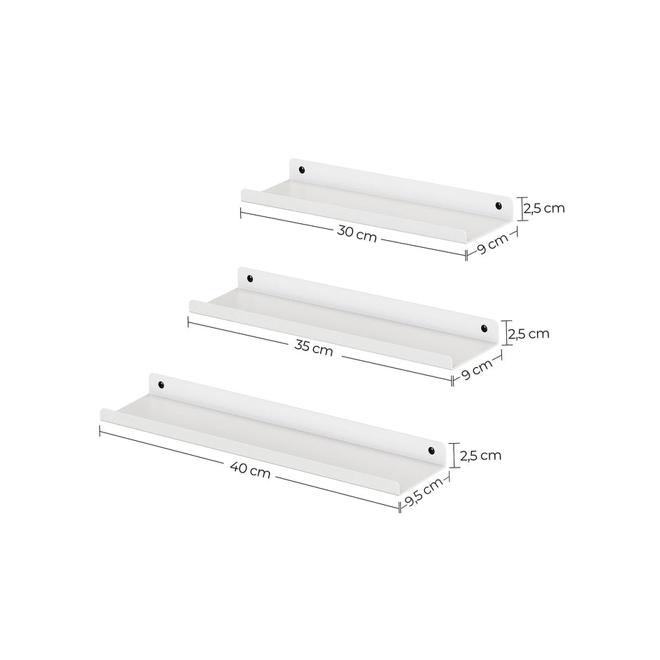 Set of 3 Floating Ledge Shelves – Metal – White – Versatile Industrial Design with Mounting Screws