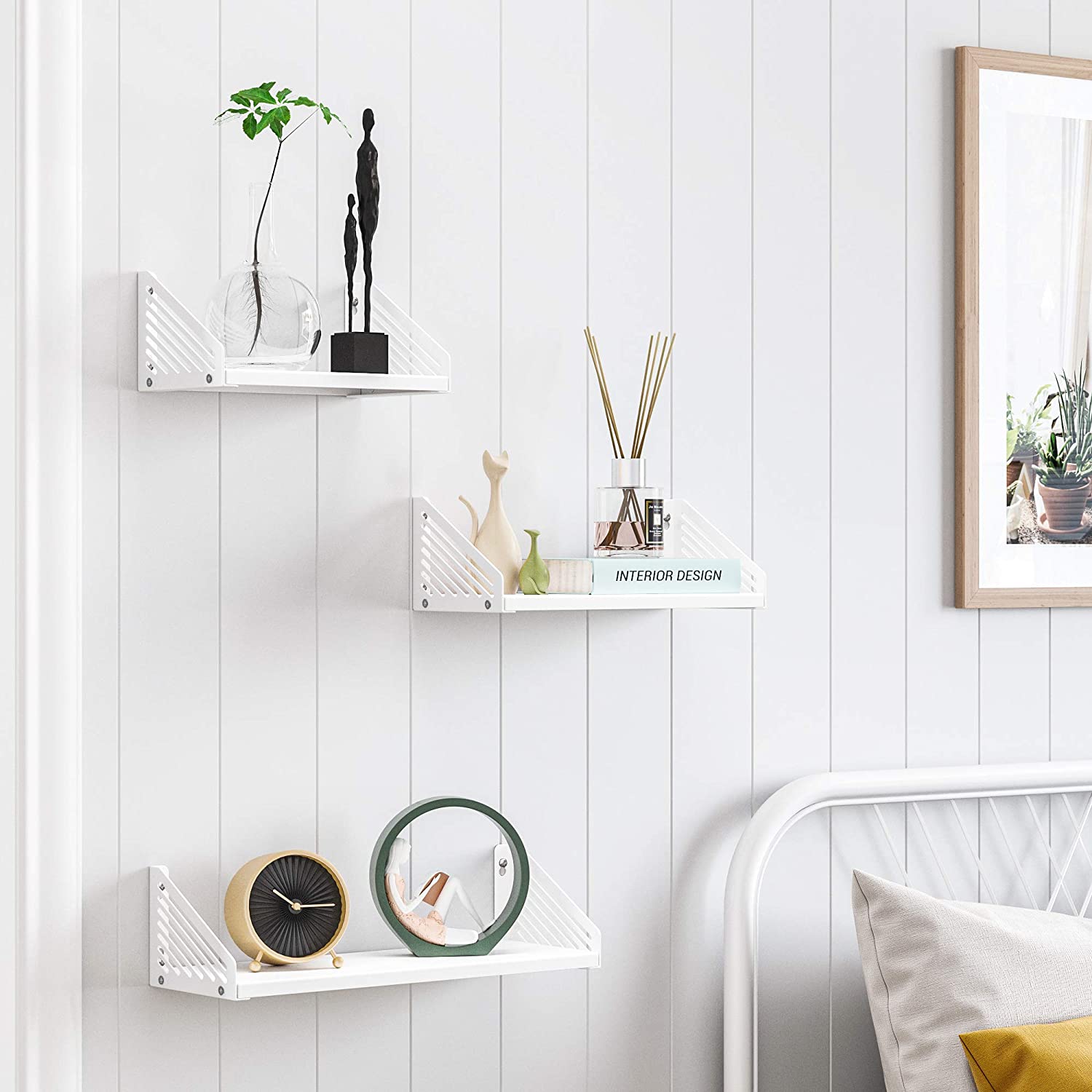 Metal Wall Shelves – White – Set of 3 – Versatile Floating Design for Trinkets and Decor