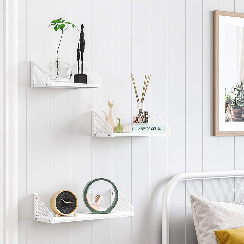 Metal Wall Shelves – White – Set of 3 – Versatile Floating Design for Trinkets and Decor
