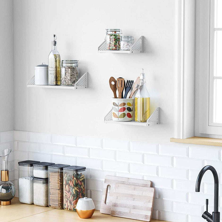 Metal Wall Shelves – White – Set of 3 – Versatile Floating Design for Trinkets and Decor