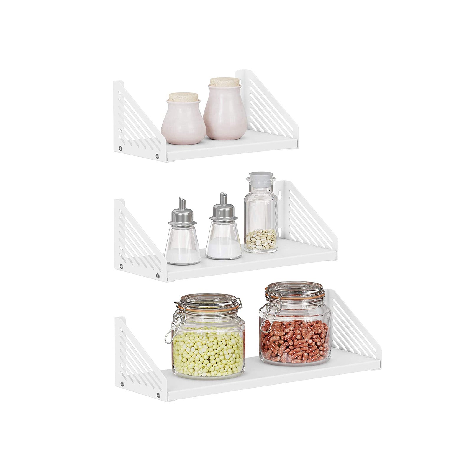 Metal Wall Shelves – White – Set of 3 – Versatile Floating Design for Trinkets and Decor