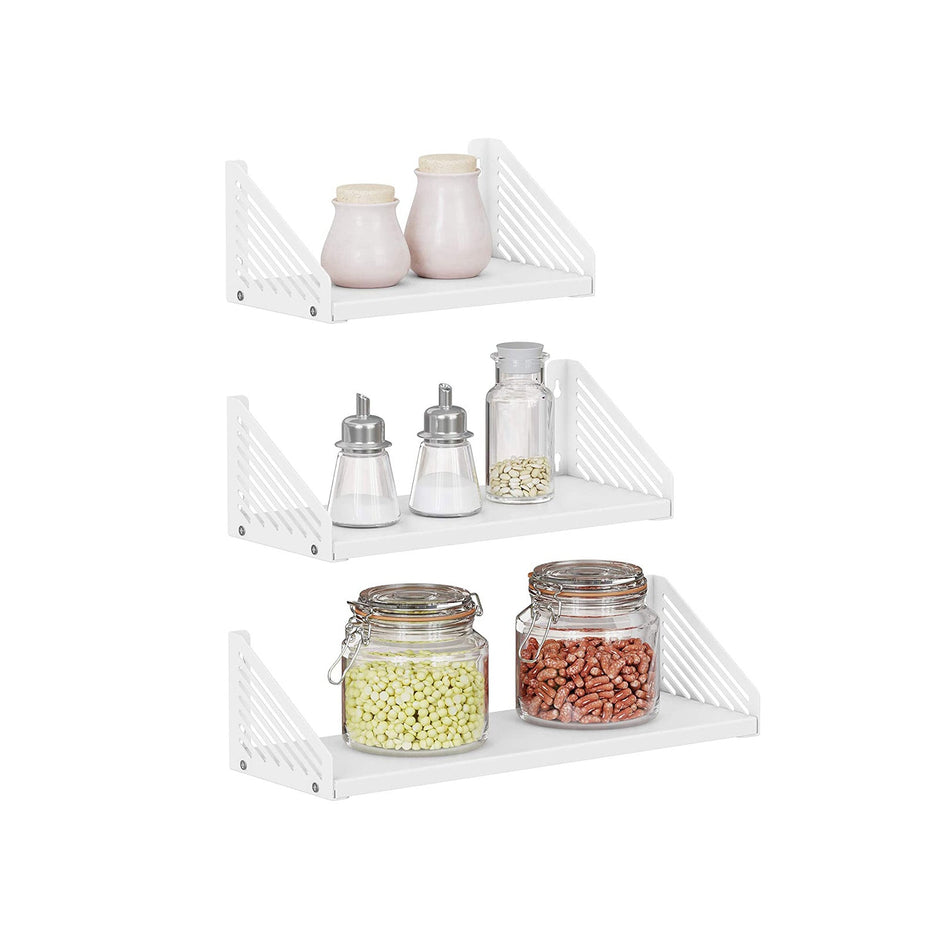 Metal Wall Shelves – White – Set of 3 – Versatile Floating Design for Trinkets and Decor