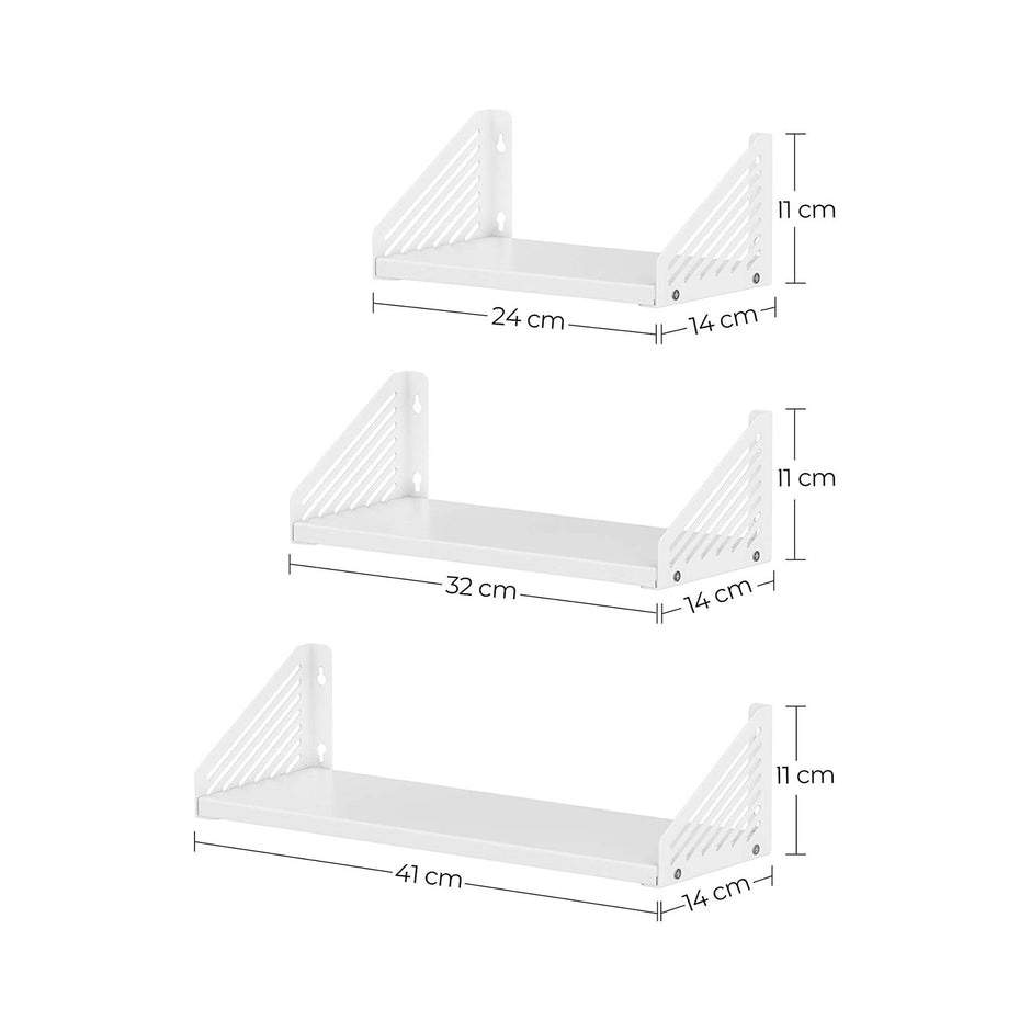 Metal Wall Shelves – White – Set of 3 – Versatile Floating Design for Trinkets and Decor
