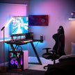 Gaming Desk – Steel – Black and Red – Multifunctional with Monitor Stand, Cup Holder, and Headphone Hook