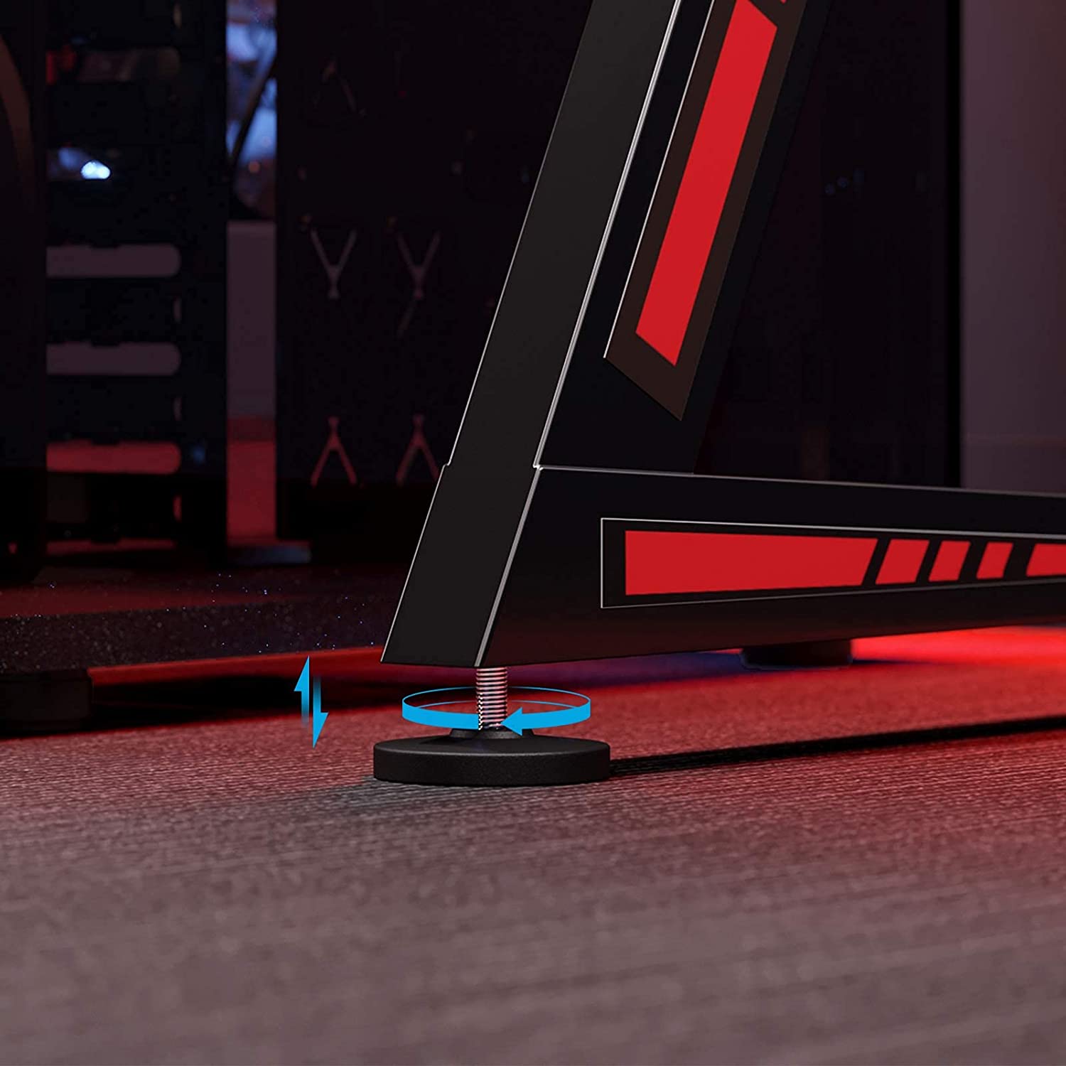 Gaming Desk – Steel – Black and Red – Multifunctional with Monitor Stand, Cup Holder, and Headphone Hook