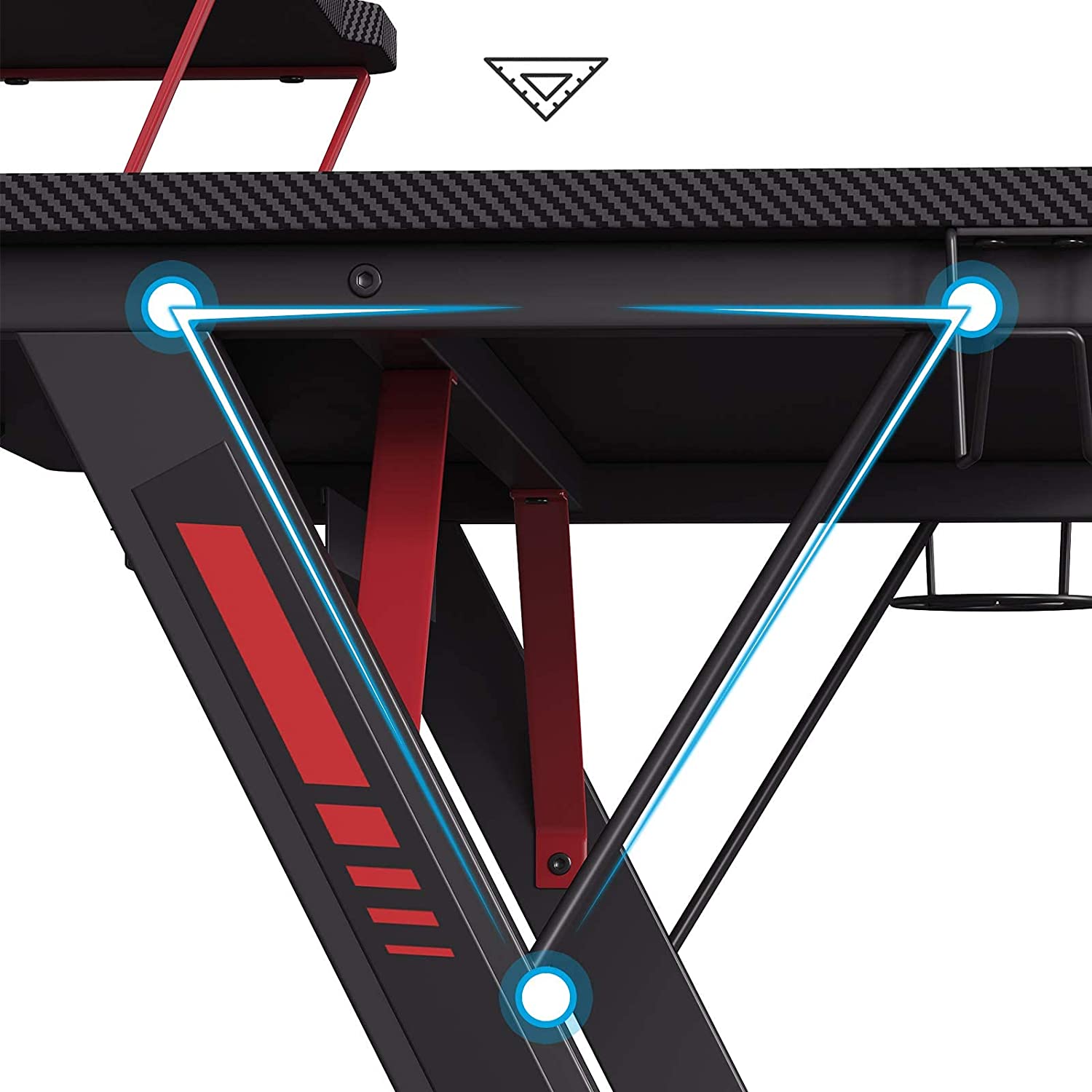 Gaming Desk – Steel – Black and Red – Multifunctional with Monitor Stand, Cup Holder, and Headphone Hook