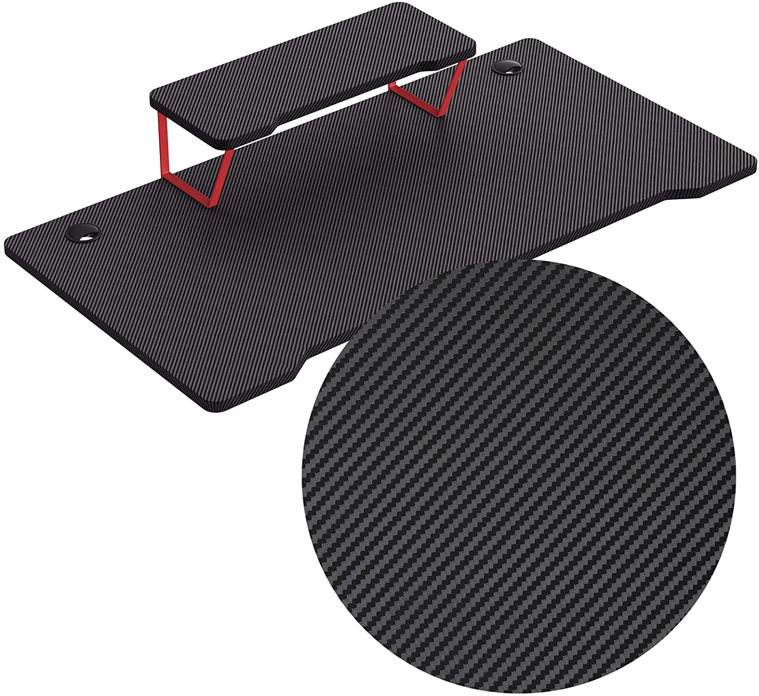 Gaming Desk – Steel – Black and Red – Multifunctional with Monitor Stand, Cup Holder, and Headphone Hook
