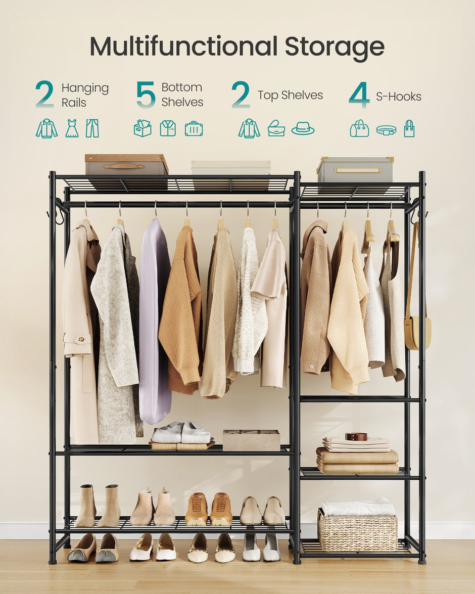 Open Wardrobe Clothing Rack - 7 Shelves - Steel - 2 Clothes Rails - Max Load 238 lb