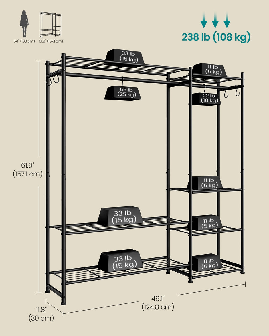 Open Wardrobe Clothing Rack - 7 Shelves - Steel - 2 Clothes Rails - Max Load 238 lb