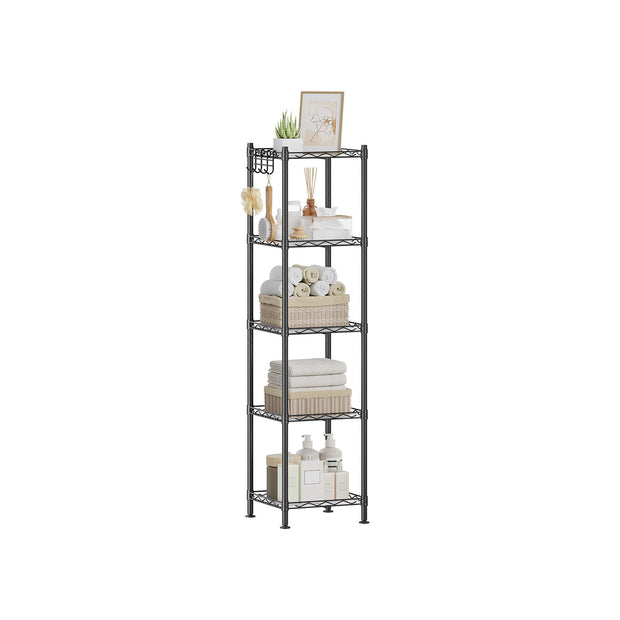 Bathroom Shelf – Metal – Black – Sturdy Design with Expandable Features and Removable Hooks