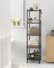 Bathroom Shelf – Metal – Black – Sturdy Design with Expandable Features and Removable Hooks