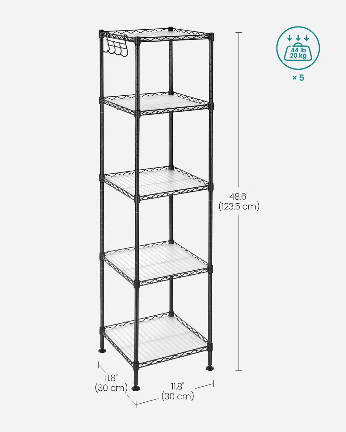 Bathroom Shelf – Metal – Black – Sturdy Design with Expandable Features and Removable Hooks