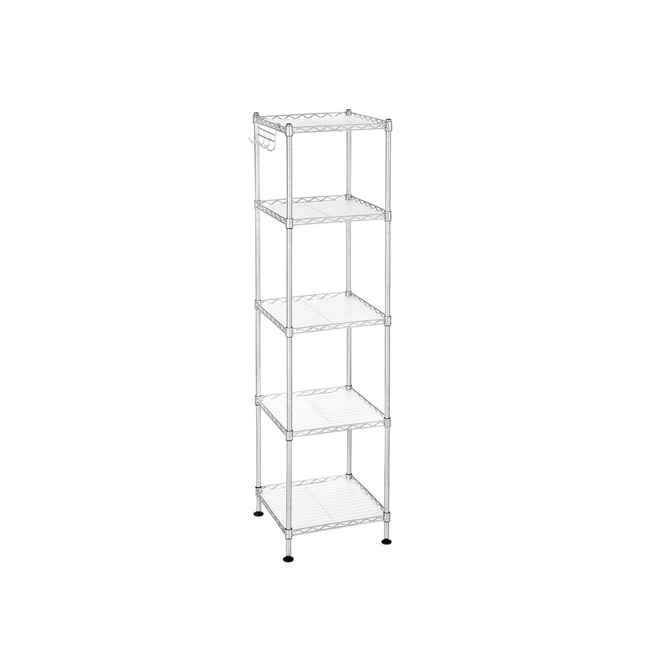 Bathroom Shelf – Metal – Silver – Sturdy Storage Rack with Removable Hooks and Expandable Design
