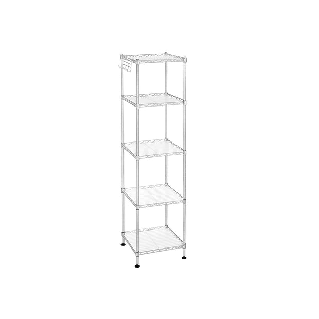 Bathroom Shelf – Metal – Silver – Sturdy Storage Rack with Removable Hooks and Expandable Design
