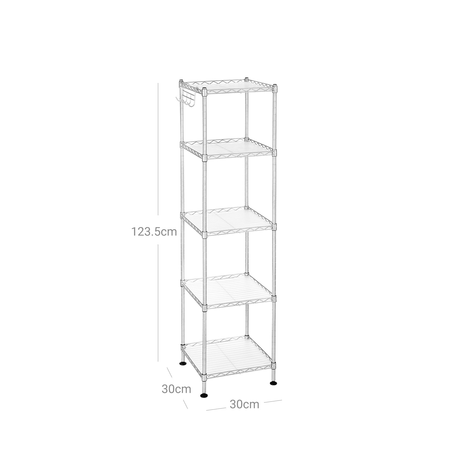 Bathroom Shelf – Metal – Silver – Sturdy Storage Rack with Removable Hooks and Expandable Design