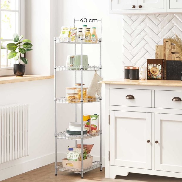 5-Tier Metal Storage Unit – Metal – Black – Adjustable Shelves with Hooks