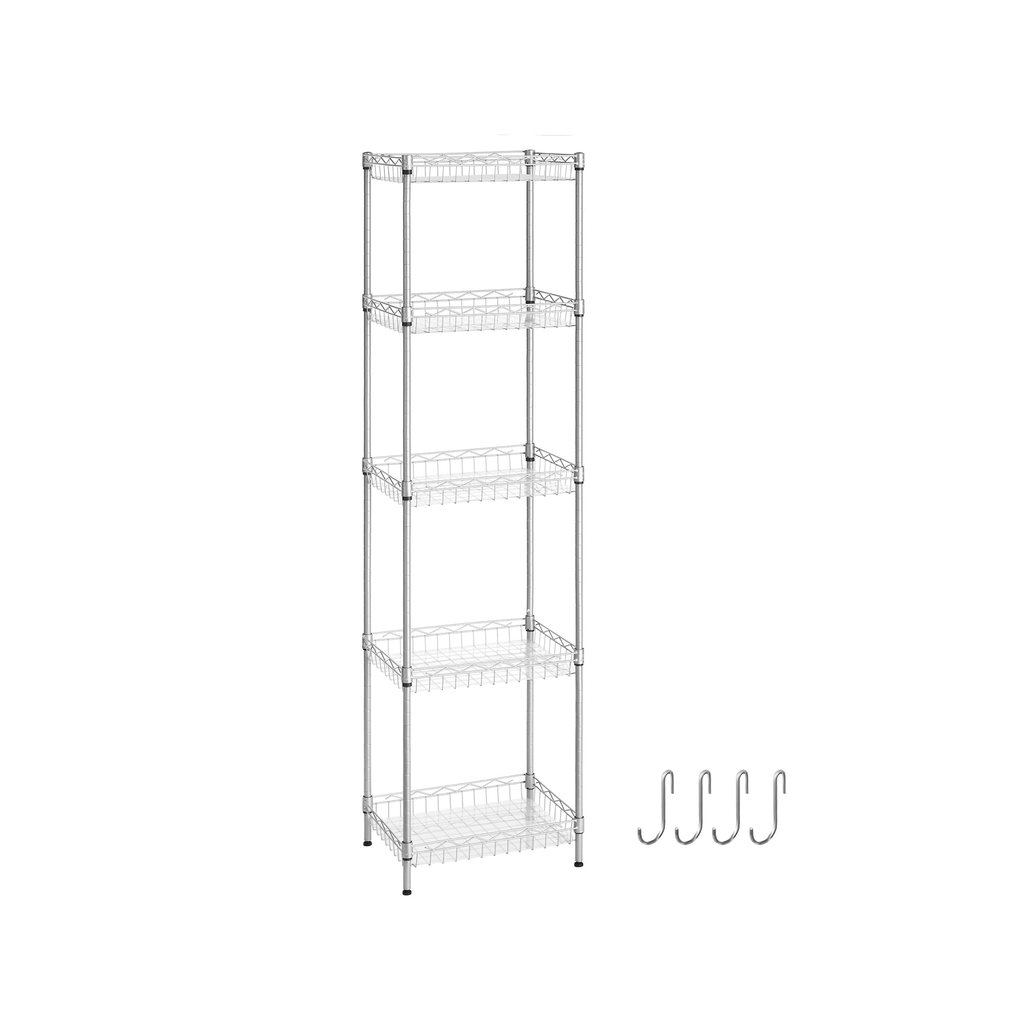 5-Tier Metal Storage Unit – Metal – Black – Adjustable Shelves with Hooks