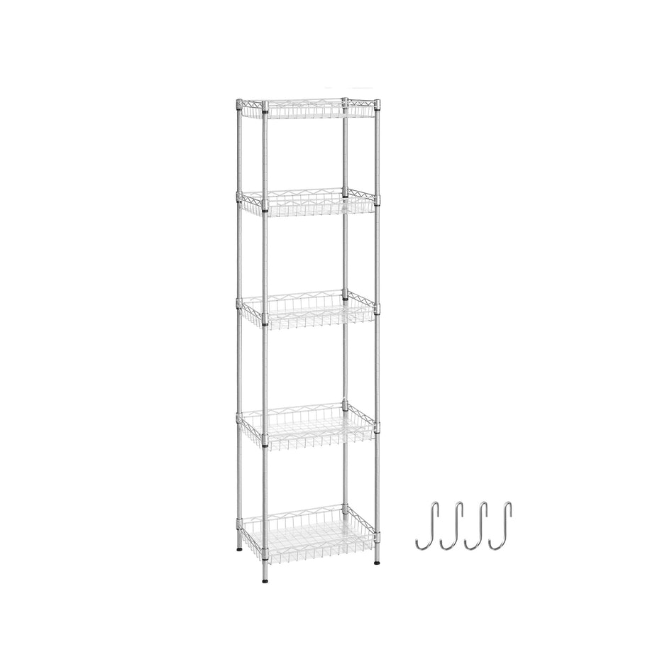 5-Tier Metal Storage Unit – Metal – Black – Adjustable Shelves with Hooks