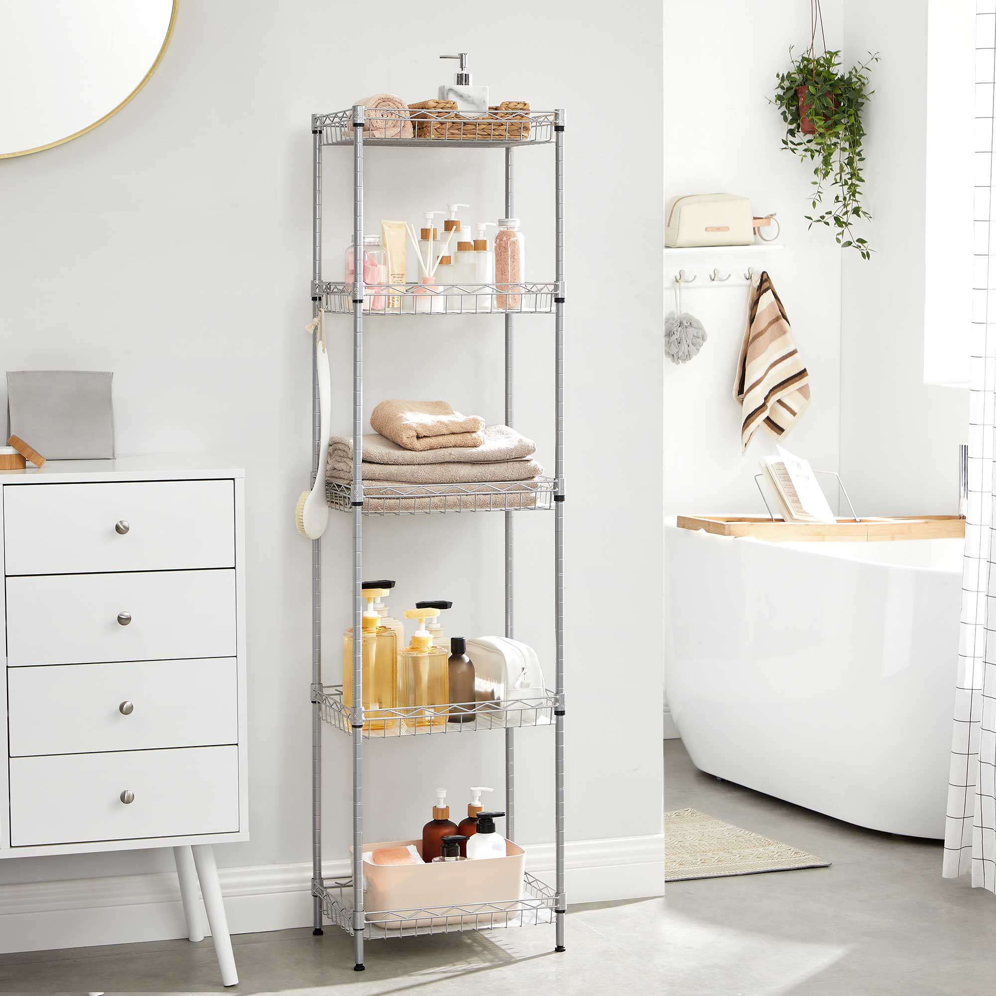 5-Tier Metal Storage Unit – Metal – Black – Adjustable Shelves with Hooks