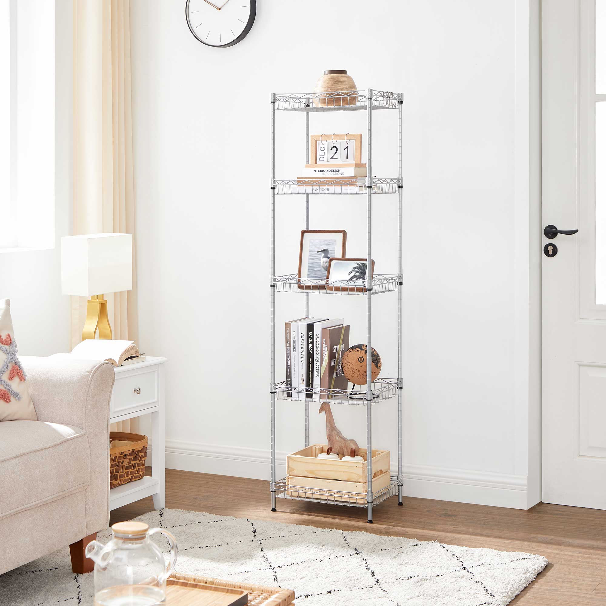 5-Tier Metal Storage Unit – Metal – Black – Adjustable Shelves with Hooks