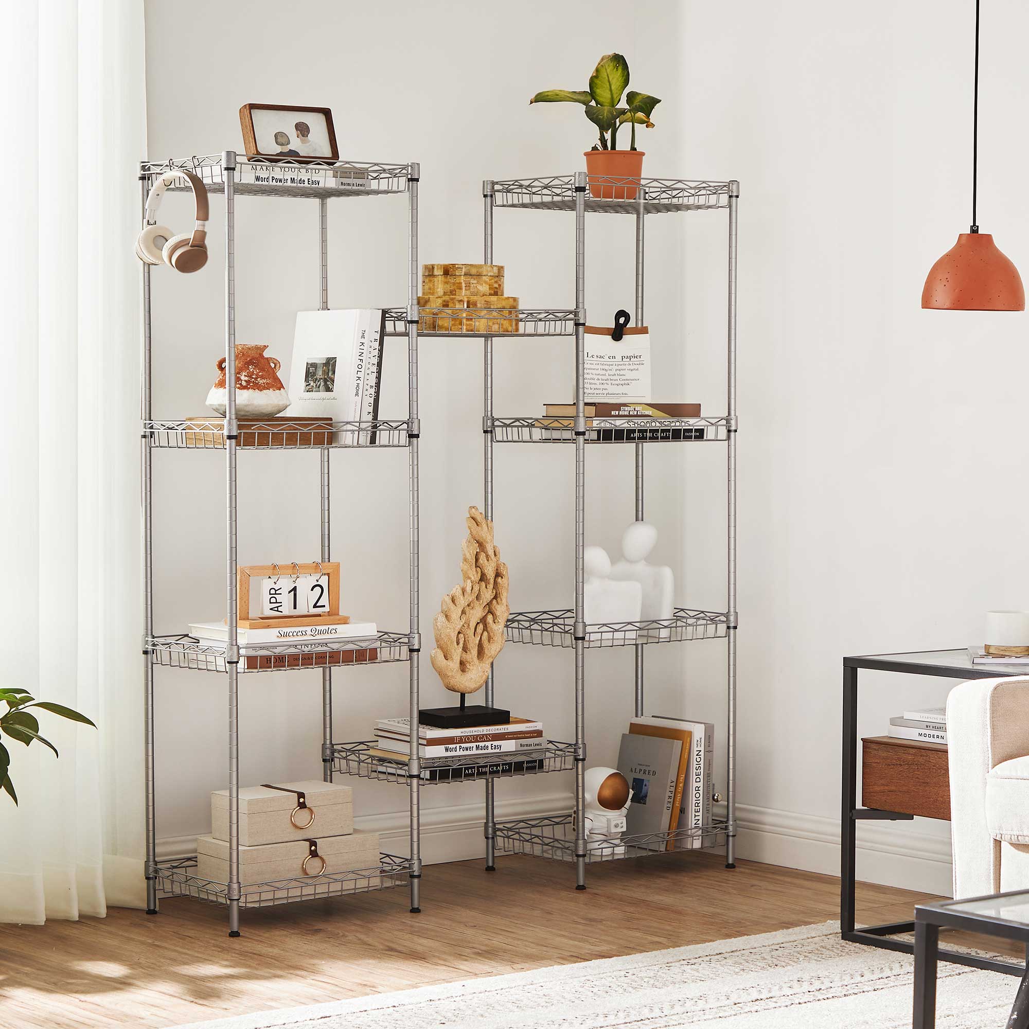 5-Tier Metal Storage Unit – Metal – Black – Adjustable Shelves with Hooks