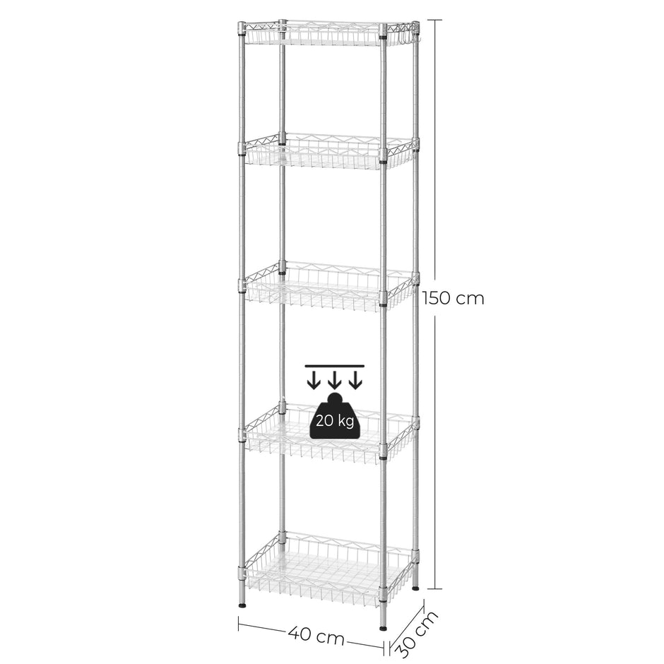5-Tier Metal Storage Unit – Metal – Black – Adjustable Shelves with Hooks